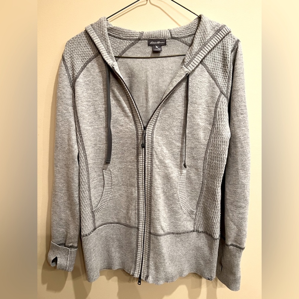 Eddie Bauer double zip light gray cardigan PM